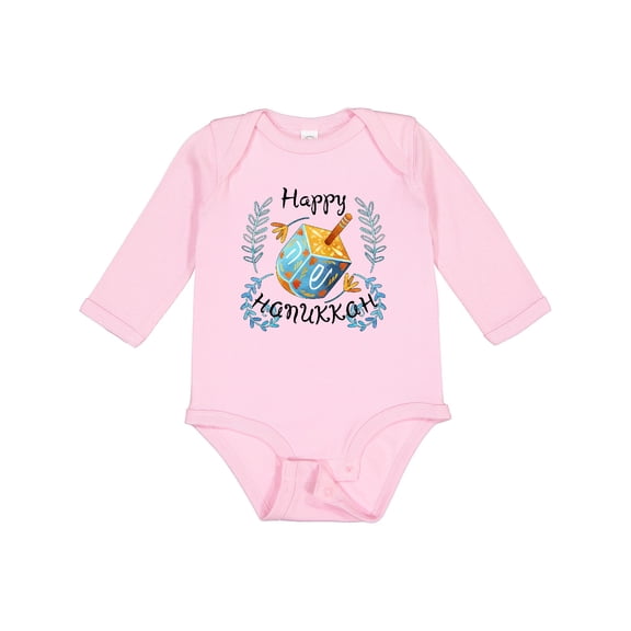 Inktastic Happy Hanukkah Dreidel and Laurels Boys or Girls Long Sleeve Baby Bodysuit