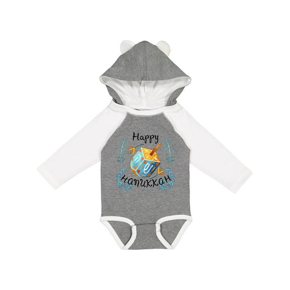 Inktastic Happy Hanukkah Dreidel and Laurels Boys or Girls Long Sleeve Baby Bodysuit