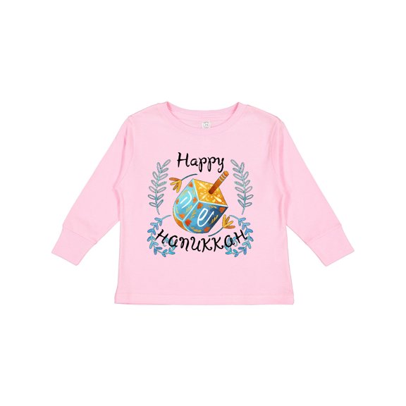 Inktastic Happy Hanukkah Dreidel and Laurels Boys or Girls Long Sleeve Toddler T-Shirt