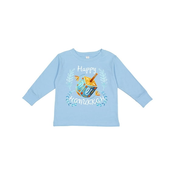 Inktastic Happy Hanukkah Dreidel and Laurels Boys or Girls Long Sleeve Toddler T-Shirt