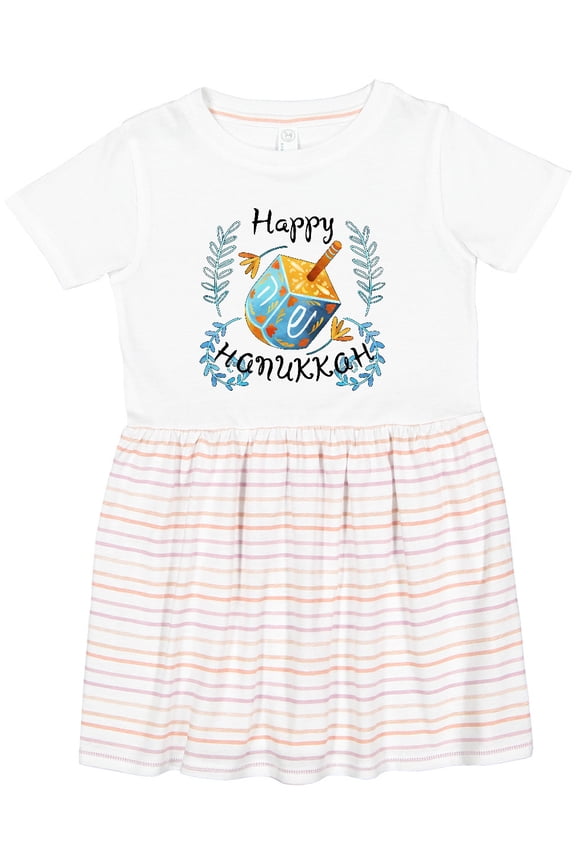 Happy Hanukkah Dreidel and Laurels Girls Toddler Dress