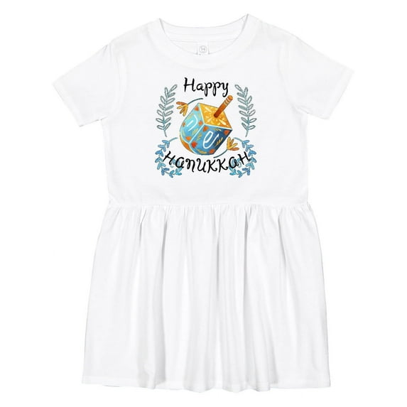 Inktastic Happy Hanukkah Dreidel and Laurels Girls Toddler Dress