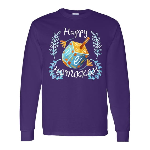 Inktastic Happy Hanukkah Dreidel and Laurels Long Sleeve T-Shirt