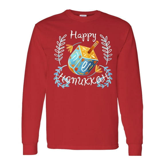 Inktastic Happy Hanukkah Dreidel and Laurels Long Sleeve T-Shirt