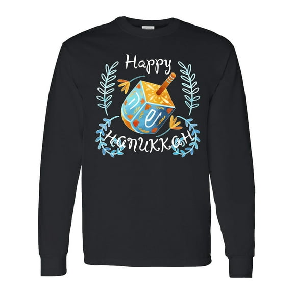 Inktastic Happy Hanukkah Dreidel and Laurels Long Sleeve T-Shirt
