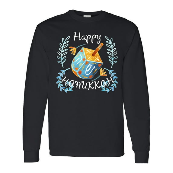 Inktastic Happy Hanukkah Dreidel and Laurels Long Sleeve T-Shirt