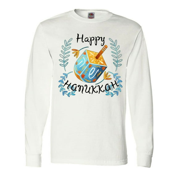 Inktastic Happy Hanukkah Dreidel and Laurels Long Sleeve T-Shirt