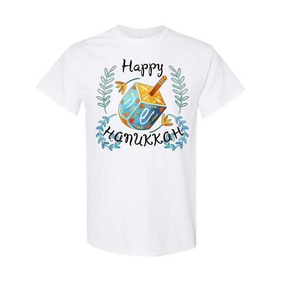 Inktastic Happy Hanukkah Dreidel and Laurels T-Shirt