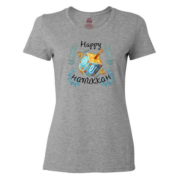Inktastic Happy Hanukkah Dreidel and Laurels Women's T-Shirt