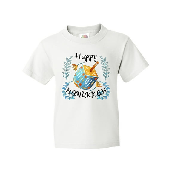 Inktastic Happy Hanukkah Dreidel and Laurels Youth T-Shirt