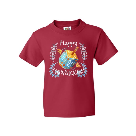 Inktastic Happy Hanukkah Dreidel and Laurels Youth T-Shirt