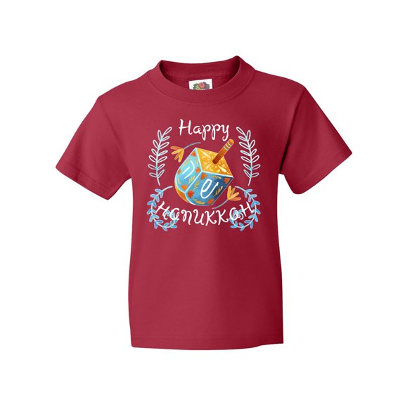 Inktastic Happy Hanukkah Dreidel and Laurels Youth T-Shirt