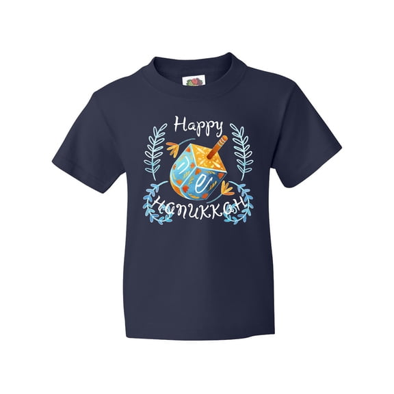 Inktastic Happy Hanukkah Dreidel and Laurels Youth T-Shirt