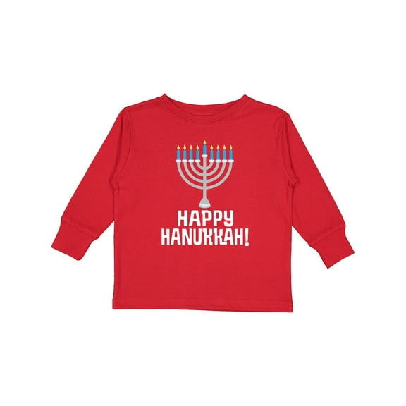 Inktastic Happy Hanukkah Menorah Boys or Girls Long Sleeve Toddler T-Shirt