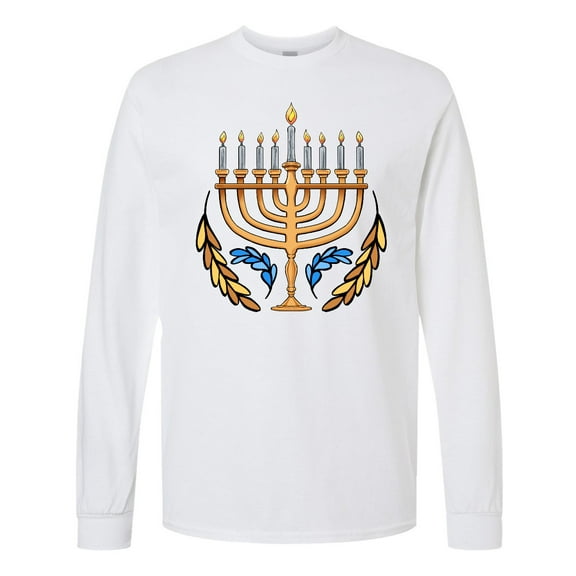 Inktastic Happy Hanukkah Menorah Illustration Long Sleeve T-Shirt