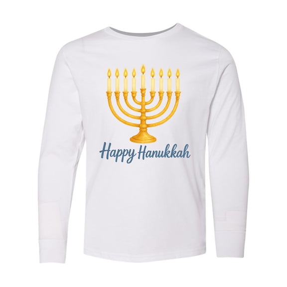 Inktastic Happy Hanukkah Menorah Lighting Long Sleeve Youth T-Shirt
