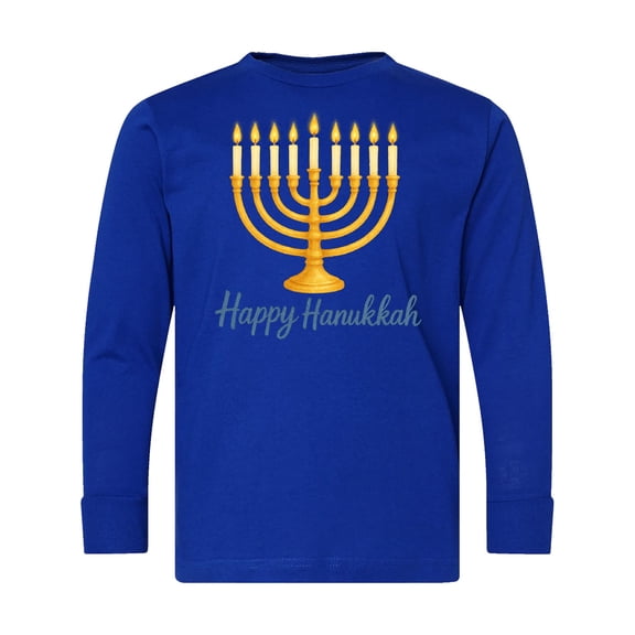 Inktastic Happy Hanukkah Menorah Lighting Long Sleeve Youth T-Shirt