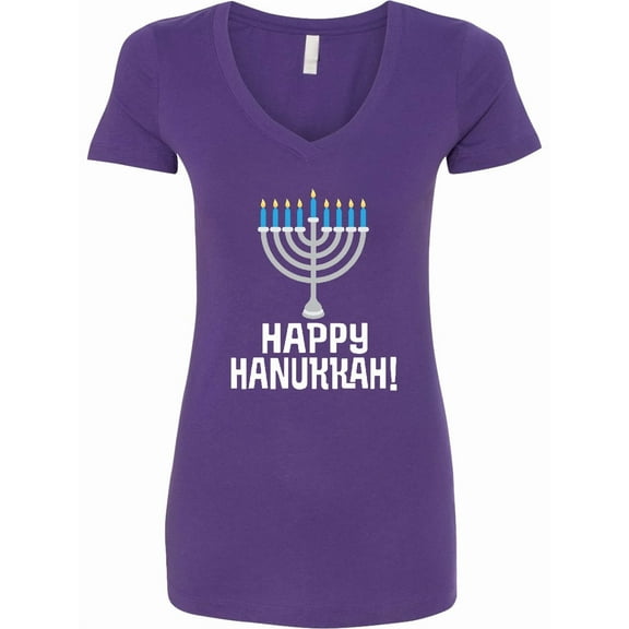 Inktastic Happy Hanukkah Menorah Women's V-Neck T-Shirt