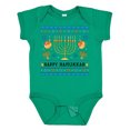 thumbnail image 1 of Inktastic Happy Hanukkah Sweater Style Design with Menorah and Dreidel Boys or Girls Baby Bodysuit, 1 of 5
