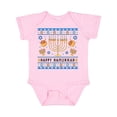 thumbnail image 1 of Inktastic Happy Hanukkah Sweater Style Design with Menorah and Dreidel Boys or Girls Baby Bodysuit, 1 of 5