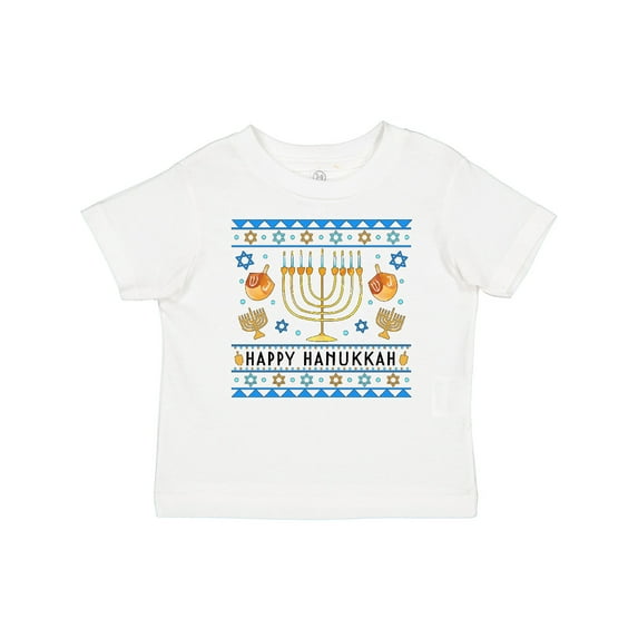 Inktastic Happy Hanukkah Sweater Style Design with Menorah and Dreidel Boys or Girls Baby T-Shirt