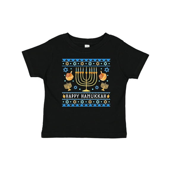 Inktastic Happy Hanukkah Sweater Style Design with Menorah and Dreidel Boys or Girls Baby T-Shirt