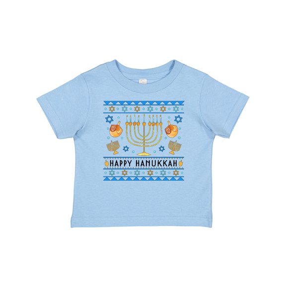 Inktastic Happy Hanukkah Sweater Style Design with Menorah and Dreidel Boys or Girls Baby T-Shirt