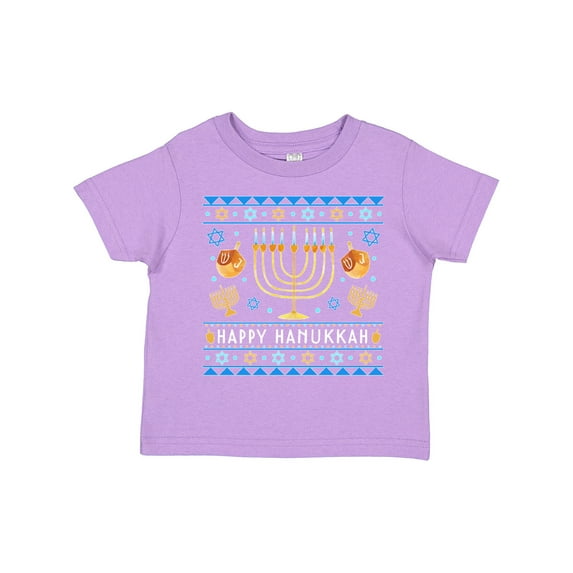Inktastic Happy Hanukkah Sweater Style Design with Menorah and Dreidel Boys or Girls Toddler T-Shirt