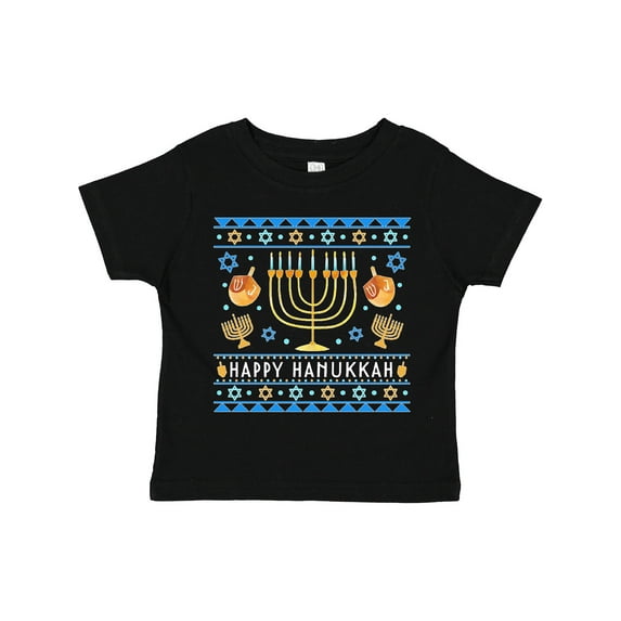 Inktastic Happy Hanukkah Sweater Style Design with Menorah and Dreidel Boys or Girls Toddler T-Shirt