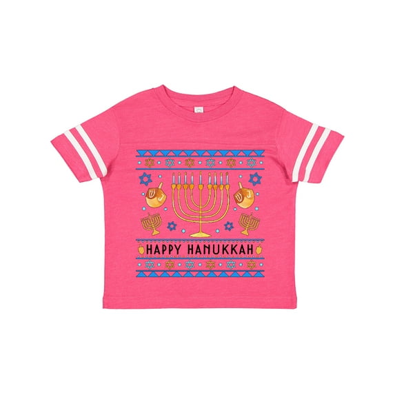 Inktastic Happy Hanukkah Sweater Style Design with Menorah and Dreidel Boys or Girls Toddler T-Shirt