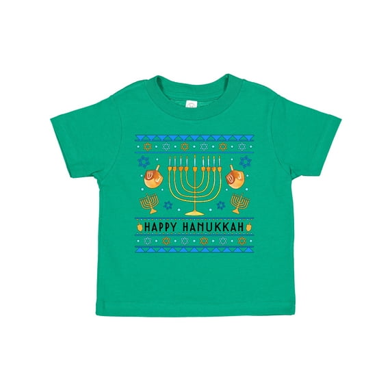 Inktastic Happy Hanukkah Sweater Style Design with Menorah and Dreidel Boys or Girls Toddler T-Shirt