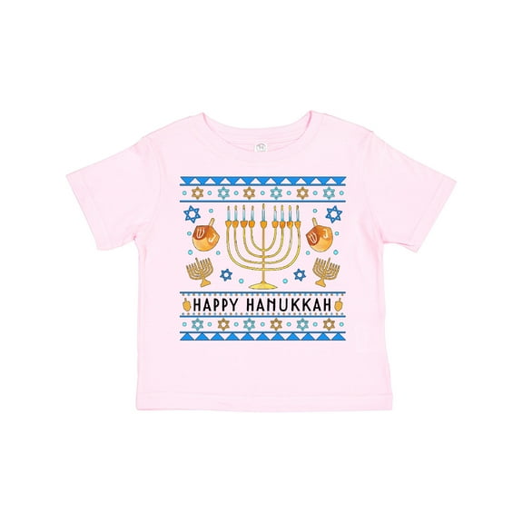 Inktastic Happy Hanukkah Sweater Style Design with Menorah and Dreidel Boys or Girls Toddler T-Shirt