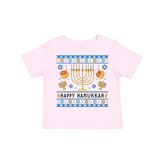 Inktastic Happy Hanukkah Sweater Style Design with Menorah and Dreidel Boys or Girls Toddler T-Shirt
