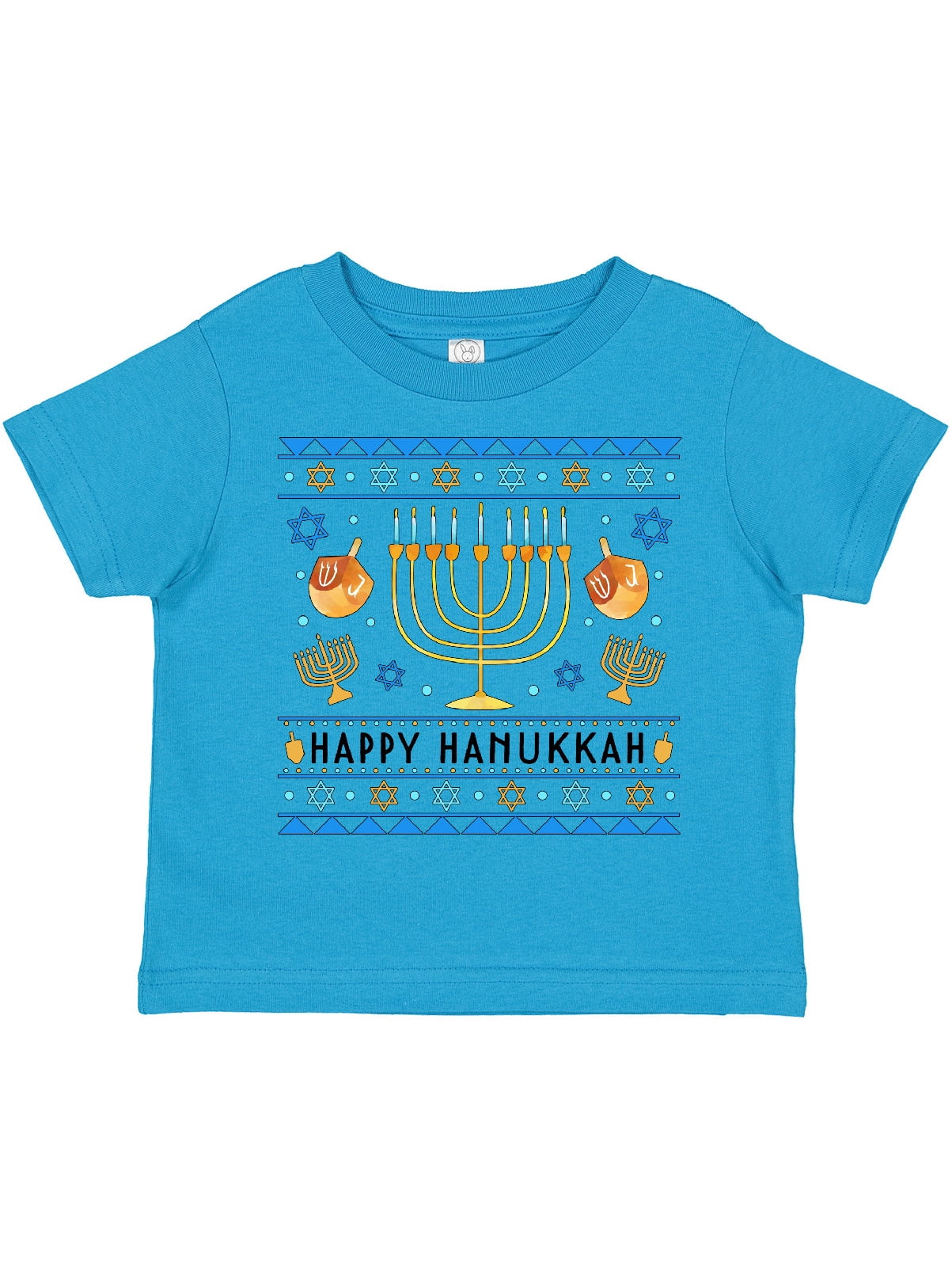 Inktastic Happy Hanukkah Sweater Style Design with Menorah and Dreidel Boys or Girls Toddler T