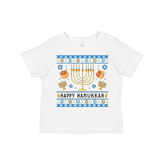 Inktastic Happy Hanukkah Sweater Style Design with Menorah and Dreidel Boys or Girls Toddler T-Shirt