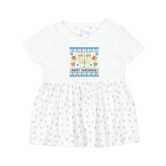 Inktastic Happy Hanukkah Sweater Style Design with Menorah and Dreidel Girls Baby Dress
