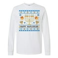 thumbnail image 1 of Inktastic Happy Hanukkah Sweater Style Design with Menorah and Dreidel Long Sleeve T-Shirt, 1 of 5