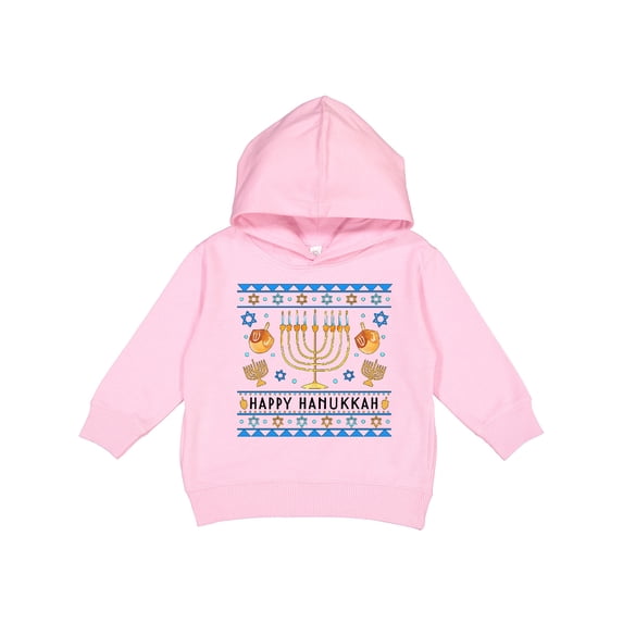 Inktastic Happy Hanukkah Sweater Style Design with Menorah and Dreidel Toddler Hoodie