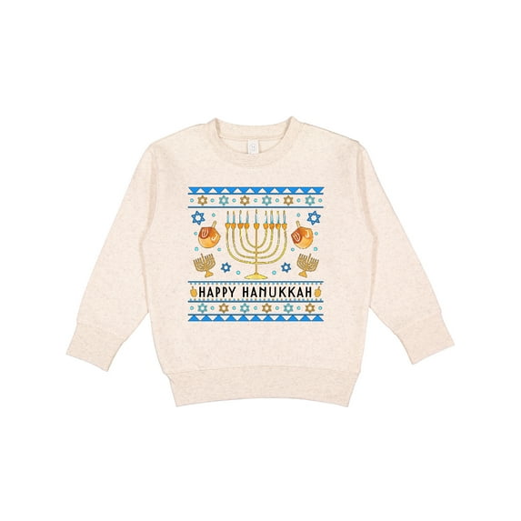 Inktastic Happy Hanukkah Sweater Style Design with Menorah and Dreidel Toddler Sweatshirt