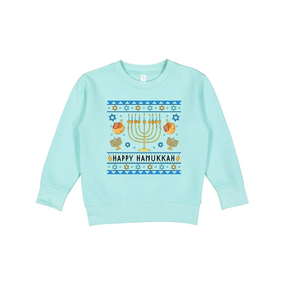 Inktastic Happy Hanukkah Sweater Style Design with Menorah and Dreidel Toddler Sweatshirt