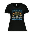 thumbnail image 1 of Inktastic Happy Hanukkah Sweater Style Design with Menorah and Dreidel Women's Plus Size T-Shirt, 1 of 5