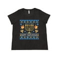 thumbnail image 1 of Inktastic Happy Hanukkah Sweater Style Design with Menorah and Dreidel Women's Plus Size T-Shirt, 1 of 5