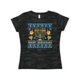 thumbnail image 1 of Inktastic Happy Hanukkah Sweater Style Design with Menorah and Dreidel Women's T-Shirt, 1 of 5