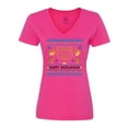 thumbnail image 1 of Inktastic Happy Hanukkah Sweater Style Design with Menorah and Dreidel Women's V-Neck T-Shirt, 1 of 5