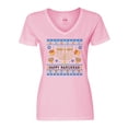 thumbnail image 1 of Inktastic Happy Hanukkah Sweater Style Design with Menorah and Dreidel Women's V-Neck T-Shirt, 1 of 5