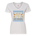 thumbnail image 1 of Inktastic Happy Hanukkah Sweater Style Design with Menorah and Dreidel Women's V-Neck T-Shirt, 1 of 5