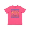thumbnail image 1 of Inktastic Happy Hanukkah Sweater Style Design with Menorah and Dreidel Youth T-Shirt, 1 of 5