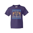 thumbnail image 1 of Inktastic Happy Hanukkah Sweater Style Design with Menorah and Dreidel Youth T-Shirt, 1 of 5