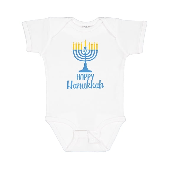 Inktastic Happy Hanukkah with Blue Menorah Boys or Girls Baby Bodysuit