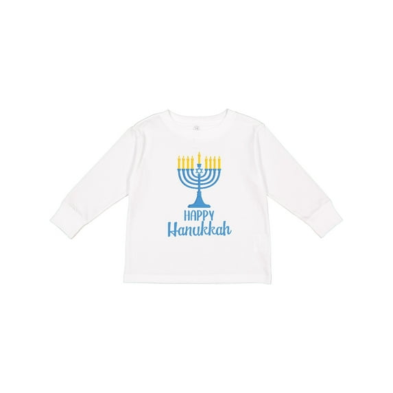 Inktastic Happy Hanukkah with Blue Menorah Boys or Girls Long Sleeve Toddler T-Shirt